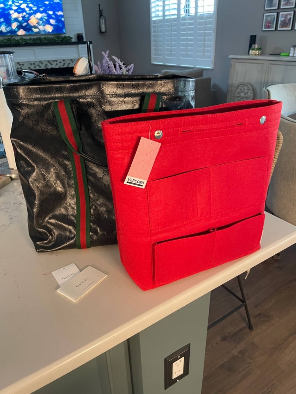 Gucci Black GG Crystal Canvas Tote with Green and Red Web Straps w/bag insert - Picture 4 of 4